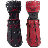 Maxbell PU Leather Cosplay Half Finger Gloves Arm Guard Bandage Medieval for Party Red