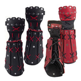 Maxbell PU Leather Cosplay Half Finger Gloves Arm Guard Bandage Medieval for Party Red