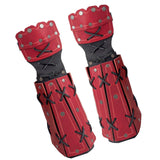 Maxbell PU Leather Cosplay Half Finger Gloves Arm Guard Bandage Medieval for Party Red