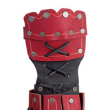 Maxbell PU Leather Cosplay Half Finger Gloves Arm Guard Bandage Medieval for Party Red