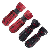 Maxbell PU Leather Cosplay Half Finger Gloves Arm Guard Bandage Medieval for Party Red