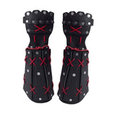 Maxbell PU Leather Cosplay Half Finger Gloves Arm Guard Bandage Medieval for Party Black