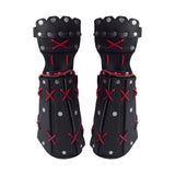 Maxbell PU Leather Cosplay Half Finger Gloves Arm Guard Bandage Medieval for Party Black