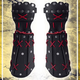 Maxbell PU Leather Cosplay Half Finger Gloves Arm Guard Bandage Medieval for Party Black
