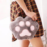 Maxbell Claw Chain Shoulder Bag Plush Cartoon Fashion Messenger for Mobile Phone Gray