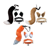 Maxbell 4Pcs Plush Fox Ears and Tail Set Faux Fur Long Tails Party Costume Kits Black