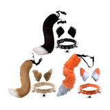 Maxbell 4Pcs Plush Fox Ears and Tail Set Faux Fur Long Tails Party Costume Kits Black