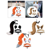 Maxbell 4Pcs Plush Fox Ears and Tail Set Faux Fur Long Tails Party Costume Kits Black