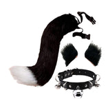 Maxbell 4Pcs Plush Fox Ears and Tail Set Faux Fur Long Tails Party Costume Kits Black