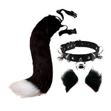 Maxbell 4Pcs Plush Fox Ears and Tail Set Faux Fur Long Tails Party Costume Kits Black