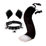 Maxbell 4Pcs Plush Fox Ears and Tail Set Faux Fur Long Tails Party Costume Kits Black