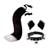 Maxbell 4Pcs Plush Fox Ears and Tail Set Faux Fur Long Tails Party Costume Kits Black