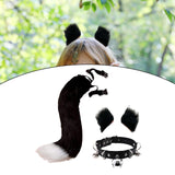 Maxbell 4Pcs Plush Fox Ears and Tail Set Faux Fur Long Tails Party Costume Kits Black