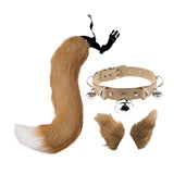 Maxbell 4Pcs Plush Fox Ears and Tail Set Faux Fur Long Tails Party Costume Kits Brown