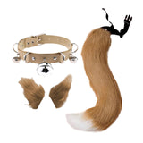 Maxbell 4Pcs Plush Fox Ears and Tail Set Faux Fur Long Tails Party Costume Kits Brown