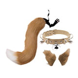 Maxbell 4Pcs Plush Fox Ears and Tail Set Faux Fur Long Tails Party Costume Kits Brown