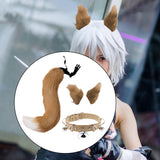 Maxbell 4Pcs Plush Fox Ears and Tail Set Faux Fur Long Tails Party Costume Kits Brown