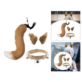 Maxbell 4Pcs Plush Fox Ears and Tail Set Faux Fur Long Tails Party Costume Kits Brown