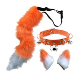 Maxbell 4Pcs Plush Fox Ears and Tail Set Faux Fur Long Tails Party Costume Kits Orange