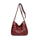 Maxbell Women Leather Shoulder Bag Vacation Casual Travel Bag Multi Layer Lady Red