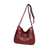 Maxbell Women Leather Shoulder Bag Vacation Casual Travel Bag Multi Layer Lady Red