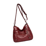 Maxbell Women Leather Shoulder Bag Vacation Casual Travel Bag Multi Layer Lady Red