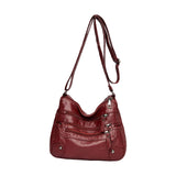 Maxbell Women Leather Shoulder Bag Vacation Casual Travel Bag Multi Layer Lady Red