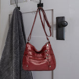 Maxbell Women Leather Shoulder Bag Vacation Casual Travel Bag Multi Layer Lady Red