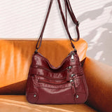 Maxbell Women Leather Shoulder Bag Vacation Casual Travel Bag Multi Layer Lady Red