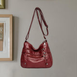 Maxbell Women Leather Shoulder Bag Vacation Casual Travel Bag Multi Layer Lady Red