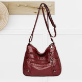 Maxbell Women Leather Shoulder Bag Vacation Casual Travel Bag Multi Layer Lady Red