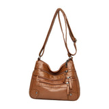 Maxbell Women Leather Shoulder Bag Vacation Casual Travel Bag Multi Layer Lady Brown