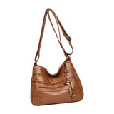 Maxbell Women Leather Shoulder Bag Vacation Casual Travel Bag Multi Layer Lady Brown