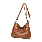 Maxbell Women Leather Shoulder Bag Vacation Casual Travel Bag Multi Layer Lady Brown