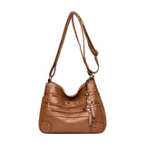 Maxbell Women Leather Shoulder Bag Vacation Casual Travel Bag Multi Layer Lady Brown