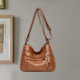 Maxbell Women Leather Shoulder Bag Vacation Casual Travel Bag Multi Layer Lady Brown