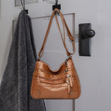 Maxbell Women Leather Shoulder Bag Vacation Casual Travel Bag Multi Layer Lady Brown