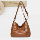 Maxbell Women Leather Shoulder Bag Vacation Casual Travel Bag Multi Layer Lady Brown