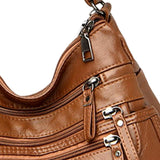 Maxbell Women Leather Shoulder Bag Vacation Casual Travel Bag Multi Layer Lady Brown