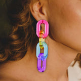 Maxbell Funky Rainbow Chain Dangle Earrings Candy Statement Jewelry for Women