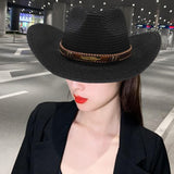 Maxbell Women Hats Retro Cowboy Hat for Horseback Riding Party Sun Protection Decor Black