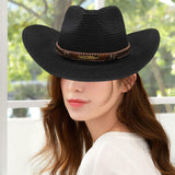 Maxbell Women Hats Retro Cowboy Hat for Horseback Riding Party Sun Protection Decor Black