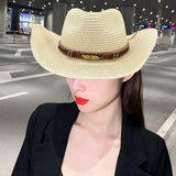 Maxbell Women Hats Retro Cowboy Hat for Horseback Riding Party Sun Protection Decor Beige