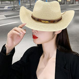 Maxbell Women Hats Retro Cowboy Hat for Horseback Riding Party Sun Protection Decor Beige