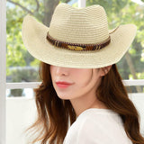 Maxbell Women Hats Retro Cowboy Hat for Horseback Riding Party Sun Protection Decor Beige