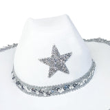 Maxbell Novelty Cowboy hat Hats Sequin Star Western Ladies Holiday White