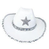 Maxbell Novelty Cowboy hat Hats Sequin Star Western Ladies Holiday White