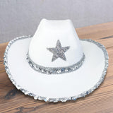 Maxbell Novelty Cowboy hat Hats Sequin Star Western Ladies Holiday White