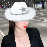 Maxbell Novelty Cowboy hat Hats Sequin Star Western Ladies Holiday White