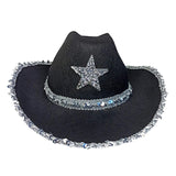 Maxbell Novelty Cowboy hat Hats Sequin Star Western Ladies Holiday Black